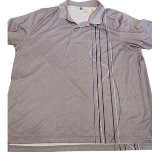 Izod Gray Polo Shirt with Blue and White Lines